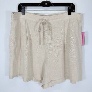 Riley & Rae Women's Pull On Pleat Pocket Pleated Stretch Tie Waist Tan Shorts XL